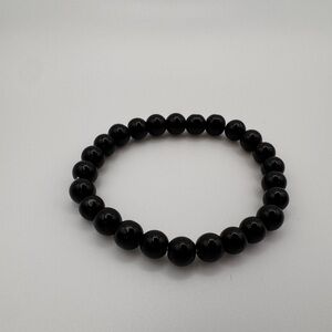 Natural 8mm Glass Black Beaded Bracelet 7inches